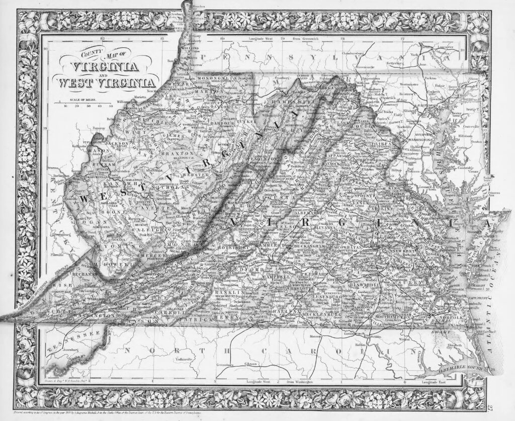 Map of Virginia and West Virginia 1863